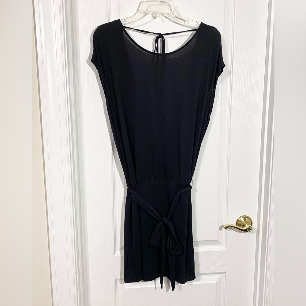 Haute Hippie Low V Back Belted Knit Mini Dress Black Medium